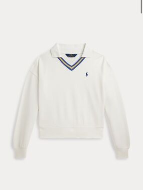 Polo by Ralph Lauren White V‑neck Sweater with Blue and Yellow Trim